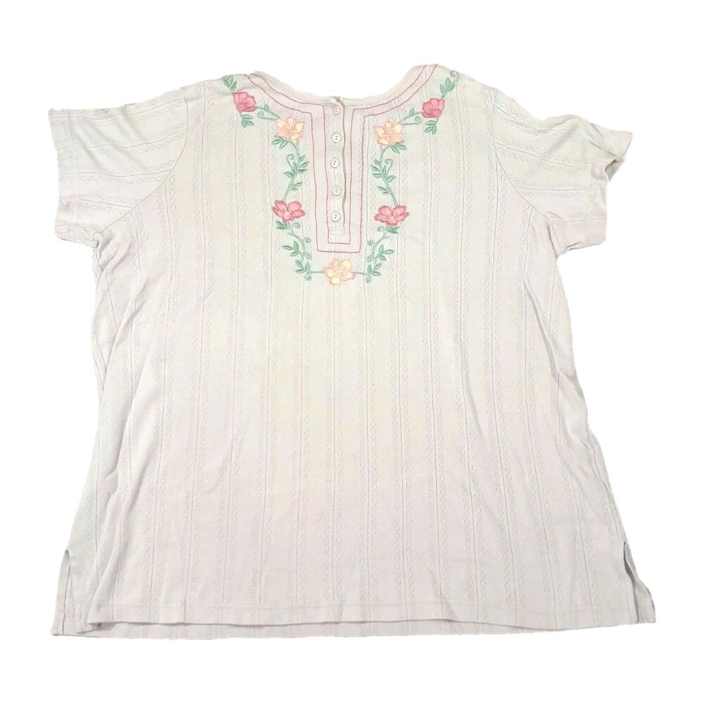 only necessities womens large beige embroidered floral short sleeve top